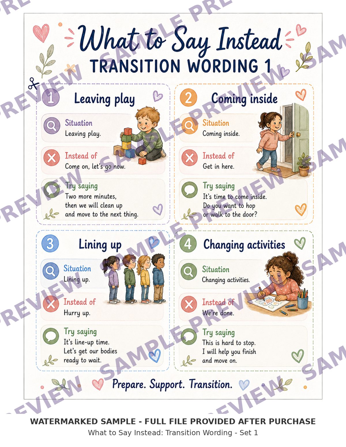 What to Say Instead: Transition Wording - Set 1