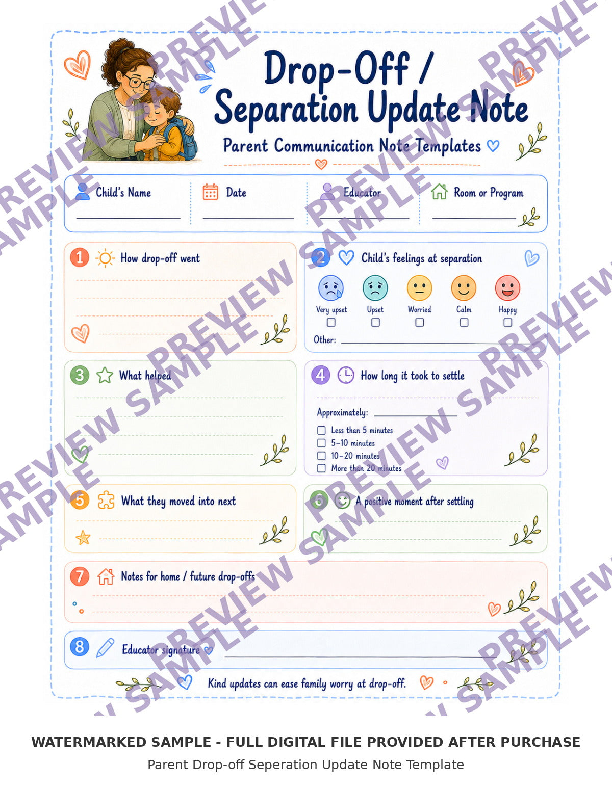 Parent Drop-off Seperation Update Note Template
